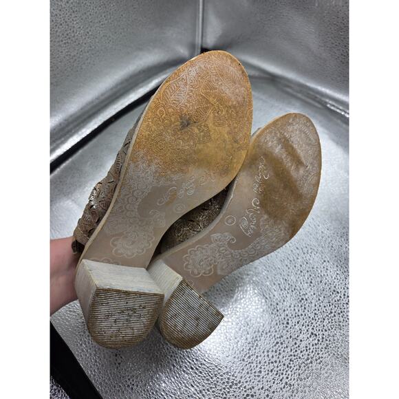 Naughty Monkey Nyxx Metallic Perforated Leather 6 Slingback Sandal Block Heels - Picture 9 of 9